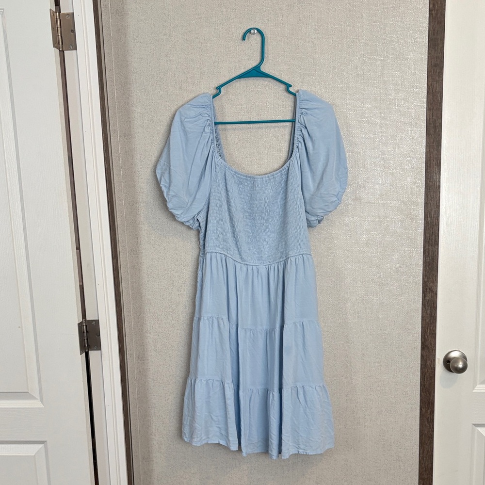 Light Blue Puff Sleeve Dress